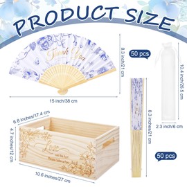 Aneco 50 Pieces Wedding Foldable Hand Fans Floral Handheld Paper Fans with Organza Bags and Storage Basket Folding Fans for Wedding Guests Bridal Shower Bridesmaid Gifts