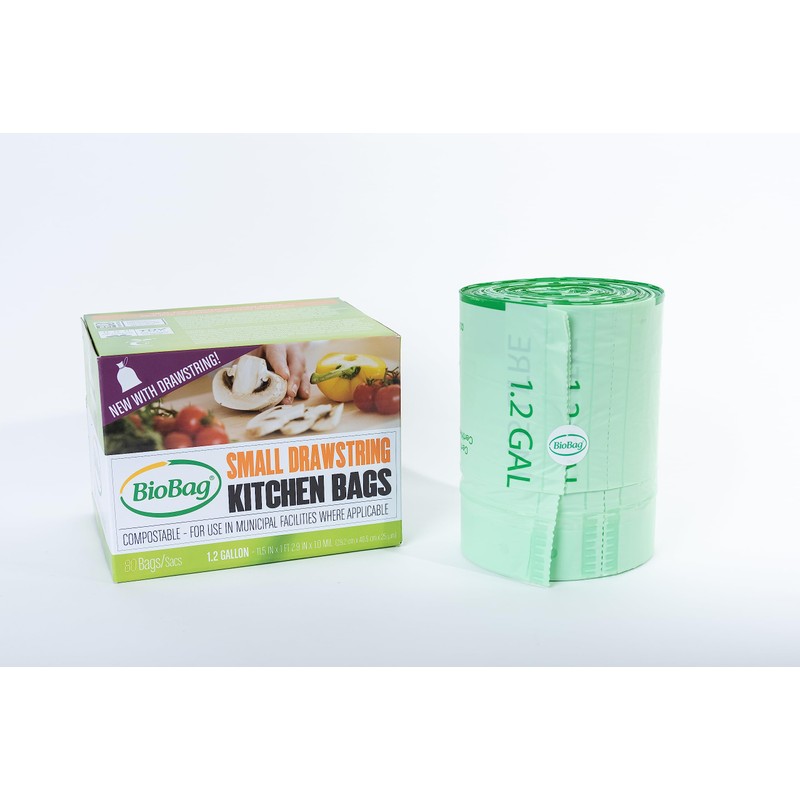 1.2 Gallon Compostable Drawstring Food Scrap Bags by BioBag, 80