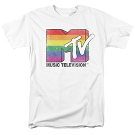 MTV Rainbow Pride Logo Unisex Adult T Shirt (6X-Large) White