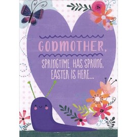 Designer Greetings Springtime Has Sprung: Large Purple Heart, Butterfly and Snail Juvenile Easter Card for Godmother