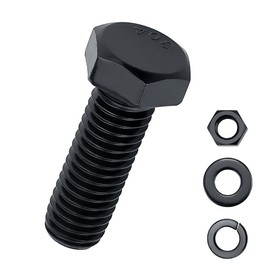3/8-16 x 1-1/4" Hex Bolts with Nuts and Washers (10 Sets), 18-8 (304) Stainless Steel, External Hex Drive, Black Oxide Coated Hexagon Head Bolts Screws, Fayeploo