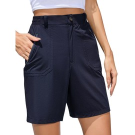 KOJOOIN Pantalones cortos cargo de senderismo para mujer, de secado rápido, ligeros, para verano, viajes, golf, con bolsillos con cremallera, Azul Marino, XL