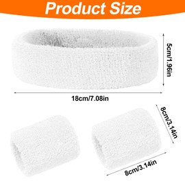 3 Pcs Headband Wristband Set, Sports Headband Wristbands, Cotton Sweat Band for Sports, Sweatbands Set for Athletic Men and Women(1 Headband + 2 Wristbands,White)