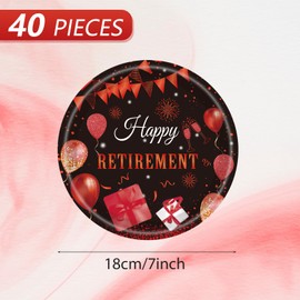 Happy Retirement Decorations,40Pcs 7Inch Happy Retirement Plates,Black Red Retired Party Tableware Paperplates Set,for We Will Miss You,for Woman Graduation Retired Party Decorations Supplies