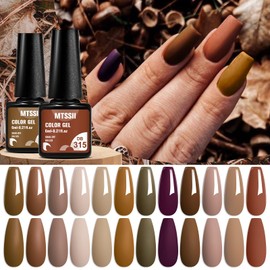 MTSSII 12 Colors Brown Gel Nail Polish Set, Fall Winter Gel Nail Polish Kit, Soak Off UV/LED Nail Polish Nail Art Design Salon Home Gifts for Women