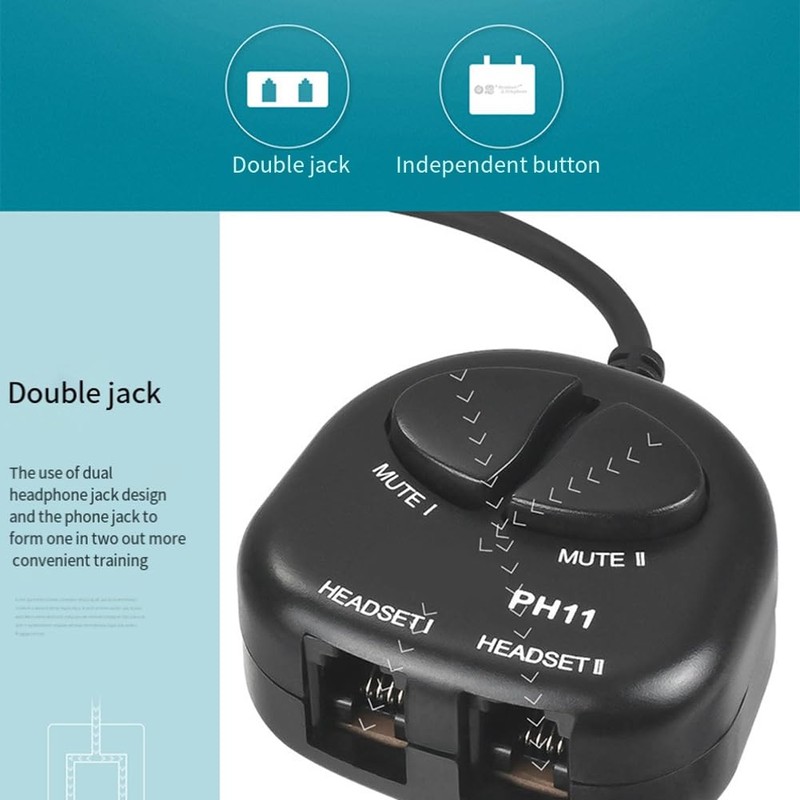Peakloong Two Mute Switch Training Adapter Dual RJ9 Sockets to
