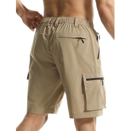 Surenow Men's Hiking Cargo Shorts Quick Dry Outdoor Tactical Shorts for Men with Pocket Lightweight Breathable Fishing Shorts Khaki