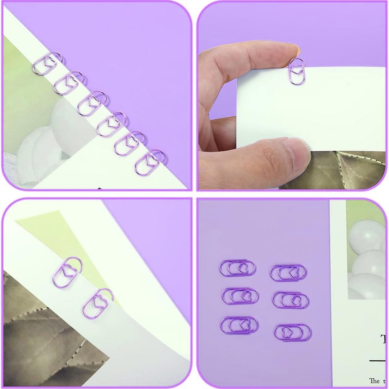 Durlo 150 Pcs Heart Shaped Metal Purple Paper Clips Bookmark