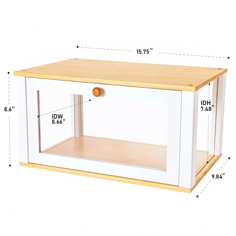 ETMI Glass Bread Box for Kitchen Countertop - Clear White