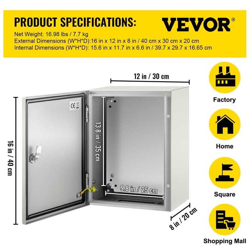 VEVOR NEMA Steel Enclosure, 16 x 12 x 8'' NEMA