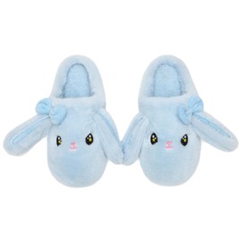 NZFUN Bunny Animal Slippers for Women and Men, Cute Bow Fuzzy Fluffy Comfy Plush Cartoon Woman Preppy Funny Furry Rabbit Pillow Cloud Home Bedroom House Slipper for Womens Indoor and Outdoor,Baby Blue