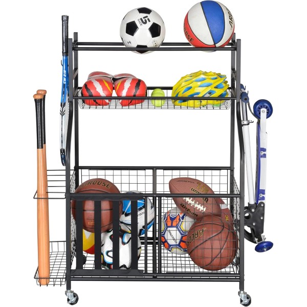 Garage Storage System Sports Equipment Organizer with Baskets and Hooks,