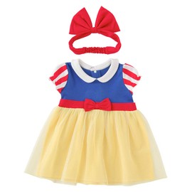 Chuckle Baby P2290 Princess Baby Clothes, Baby Dress, Short Sleeve, Hair Band, Halloween, Cosplay, Snow White