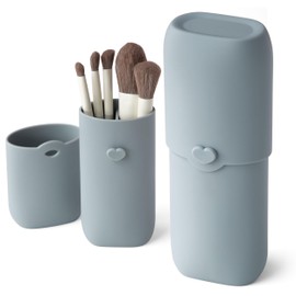 zoka - Soporte para brochas de maquillaje, portátil, de silicona, para viajes, organizador de brochas de maquillaje, Azul Perlado, Cierre integrado