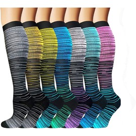 Tlynsnil 7 Pairs of Compression Socks for Men and Women, 15-20 mmHg is Best Flight, Sports, Travel, Running, Colourful Compression Socks, Support Stockings for Nurse, Pregnancy, Maternity, JIANBIAN