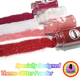 Renfio Glitter, 4 Colors Glitter Set, 1.94oz(55g) X 4 Fine Glitter PET Flakes Crafts Sequins 1/128" Glitter Powder Christmas Glitter Roses Red Party Proposal Wedding Decorations - Romantic Love