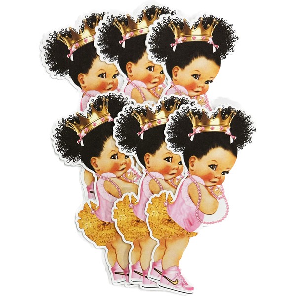 Pink Gold Princess Party Cut-Outs, African American Princess for Royal Baby Shower