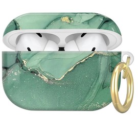 Compatible with AirPod Pro 2nd//1st Generation Case Cover with Key Chain,Full Protective Shockproof Wireless Headphone Case for Airpod Pro 2023/2022/2019(Green Luxury Marble)