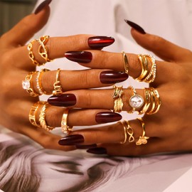 CHICUTIE Gold Knuckle Rings Set For Women Stackable Joint Finger Midi Rings Dainty Cubic Crystal Zirconia Hollow Twist Cute Pack Jewelry Gift