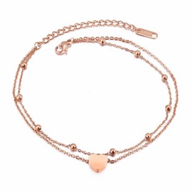 Kim Johanson Heart Stainless Steel Women's Anklet in Rose Gold with a Strong Lobster Clasp Including Jewellery Bag, 21 centimeters, stainless steel, Without Stone