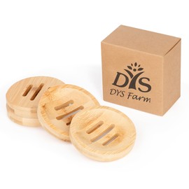 DYS Farm 4 Pieces Bamboo Soap Dish Holders - Round Natural Wooden Soap Trays, Rustic Bathroom Accessories, Eco-Friendly Drainable Soap Savers for Sink, Kitchen, Shower
