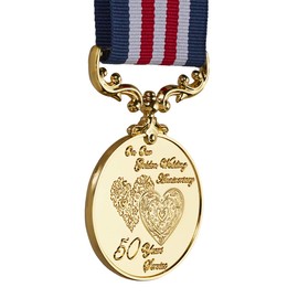 The Commemorative Coin Company 50th Golden Wedding Anniversary Medal for Long/Distinguished Service and Bravery in the Field. Gift/Present Husband/Wife/Partner/Couple, Gold