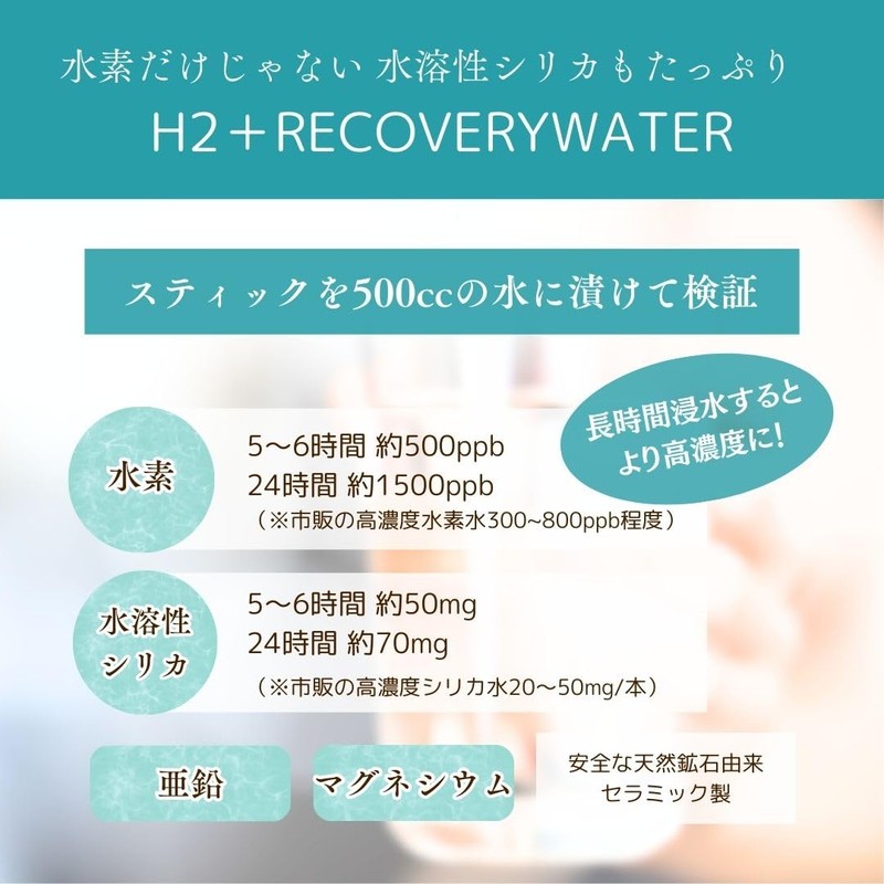 高濃度水素水/高濃度シリカ水(ケイ素)/亜鉛水/マグネシウム水として同時に飲めるコスパ最高画期的ミネラル水素水/H2+RECOVERY WATER エイチツープラスリカバリーウォーター 1ヶ月分