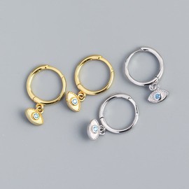 Evil Eye Dangle Hoop Earrings for Women, Sterling Silver Small Huggie Earrings with Drop Charm for Everyday