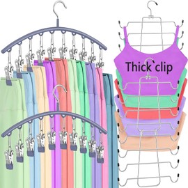 Women Tank Top and Leggings Organizers, 2 Pack Metal Hangers with 20 Clips, Space Saving Storage for Yoga Pants, Camisoles, Hats, Shorts (2Tanktop+2grey Legging Hanger)