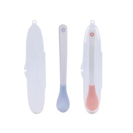 Samukos Weaning Spoon, Set of 2, Heat Changing Function (Color Changing at 104°F (43°C) + Color) Baby Cutlery Set, Soft TPE Material, Case Included, Unisex, Baby Supplies