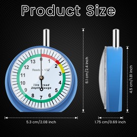 Tallew 2 Pack Tire Tread Depth Gauge in 32nds Dial Type Tire Depth Gauge with Color Coded Easy Reading Bulk Tire Tread Gauge Professional Tool for Motorcycle Car Truck Bus, Blue and White