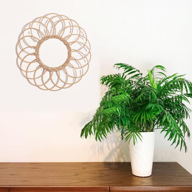 Wall Hanging Mirror Rustic Rattan Makeup Mirror for Bathroom Dressing