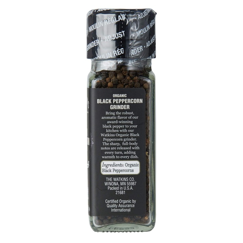 Watkins Organic Black Peppercorn Grinder, 2.6 Ounce, 3 Count
