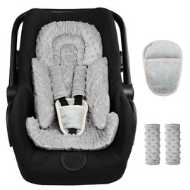 Infant Car Seat Insert Boy Girl, 3 in 1 Newborn Carseat Insert with Strap Pads, Car Seat Head Support for Baby Strollers, Swings, and Bouncers, Comfortable and Machine Washable, Grey
