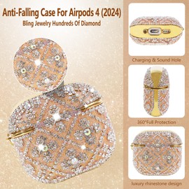 Compatible with AirPods 4 Case Cover (2024), Protective Bling Diamond Rhinestone Case for AirPods 4th Generation with Cute Bling Keychain for Women & Girls (Rose Gold)