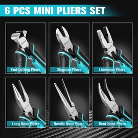 DURATECH Mini Pliers Set, 6PCS Jewelry Pliers Set, CRV Construction, Includes Needle Nose, Diagonal, Long Nose, Bent Nose, End Cutting and Linesman Pliers, for Making Crafts, Repairing Electronic