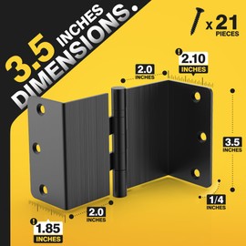 KOLET Offset Door Hinges, 3.5 Inches Expandable Door Hinges, 1/4" Radius Corner Ball Bearing Hinges, 2 Inches Widen Doorway, Smooth and Easy Installation, Matte Black, 3 Packs