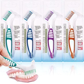 Cepillo para Dentaduras Postizas, Paquete de 4 Cepillos de Limpieza, Cepillos de Dientes para Dentaduras Postizas de Doble Cara, Cerdas Multicapa Y Mango Ergonómico de Goma Antideslizante, Cepi