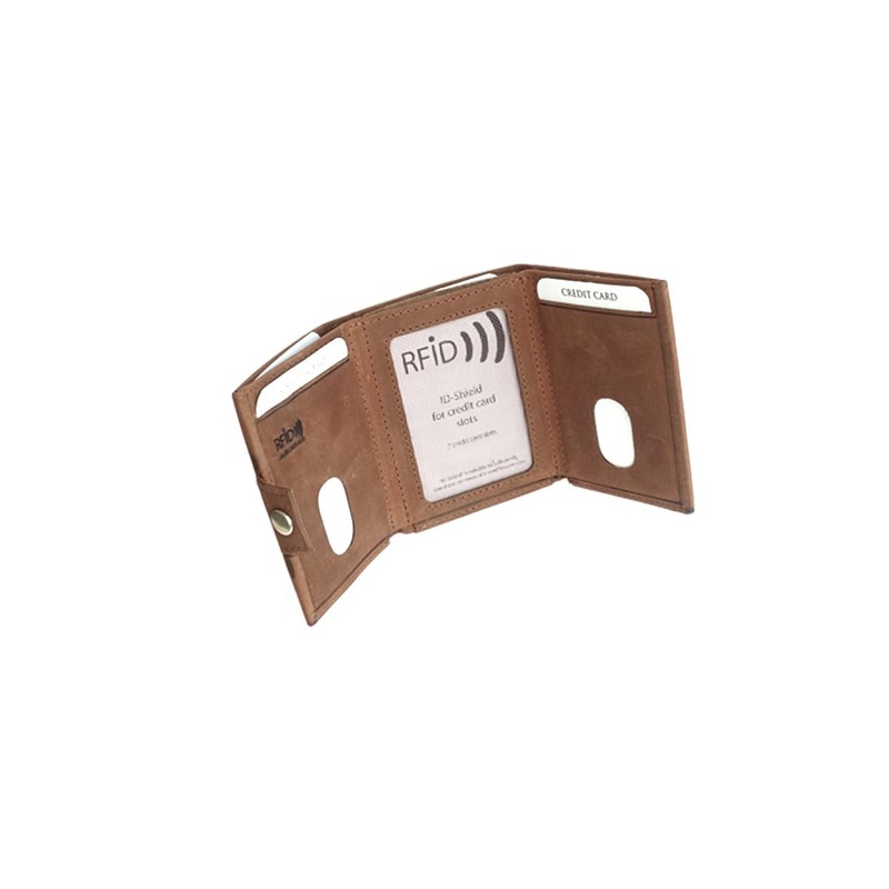 Slim Wallet Deluxe, Brown buffalo leather with zip pocket, rfid