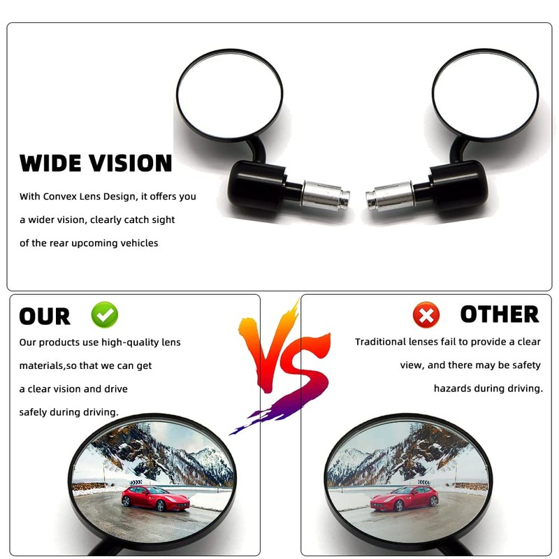 goodfitment - Bar End Motorcycle Mirrors, Universal Round 7/8" Handle