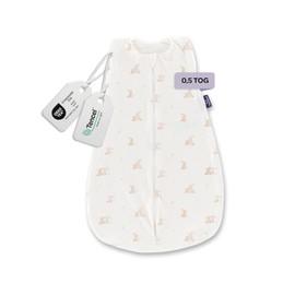TRÄUMELAND Summer Sleeping Bag Baby Hophop Bunny Beige 0.5 TOG, Lightweight Breathable Baby Sleeping Bag made of 100% Cotton for Hot Summer Nights, Oeko-Tex 100 certified, Free from Harmful Substances Skin-friendly