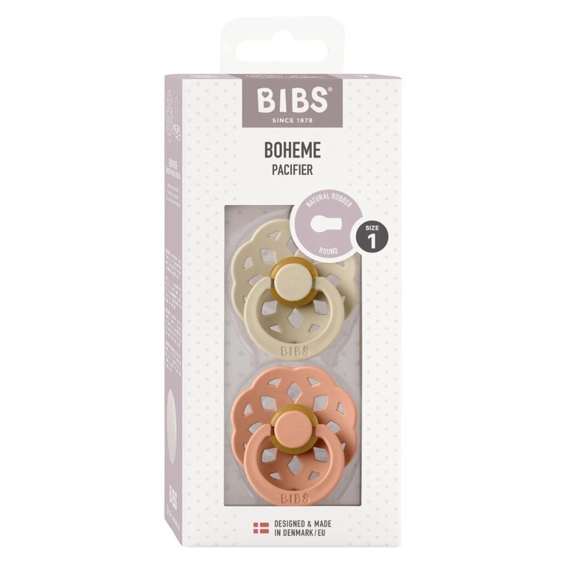 Bibs Round Boheme Natural Dummy Pacifier - Vanilla/Peach, Size 2