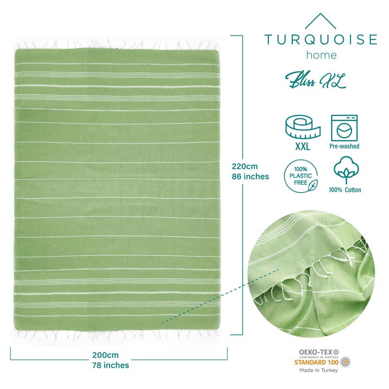 Turquoise Home Bliss XL Beach Blanket, Turkish Cotton Hammam Towel,