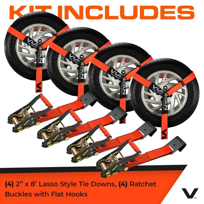 VULCAN Car Tie Down with Flat Hooks - Lasso Style