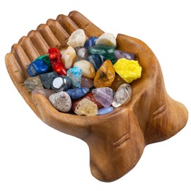 Curawood Carved Hands Offering Bowl - Crystal Holder for Stones, Rock Collection Holder, Crystal Display Storage Tray, Wooden Hands Bowl for Keys - Rock Display Case for Shelf, Stand, Altar Decor (M)