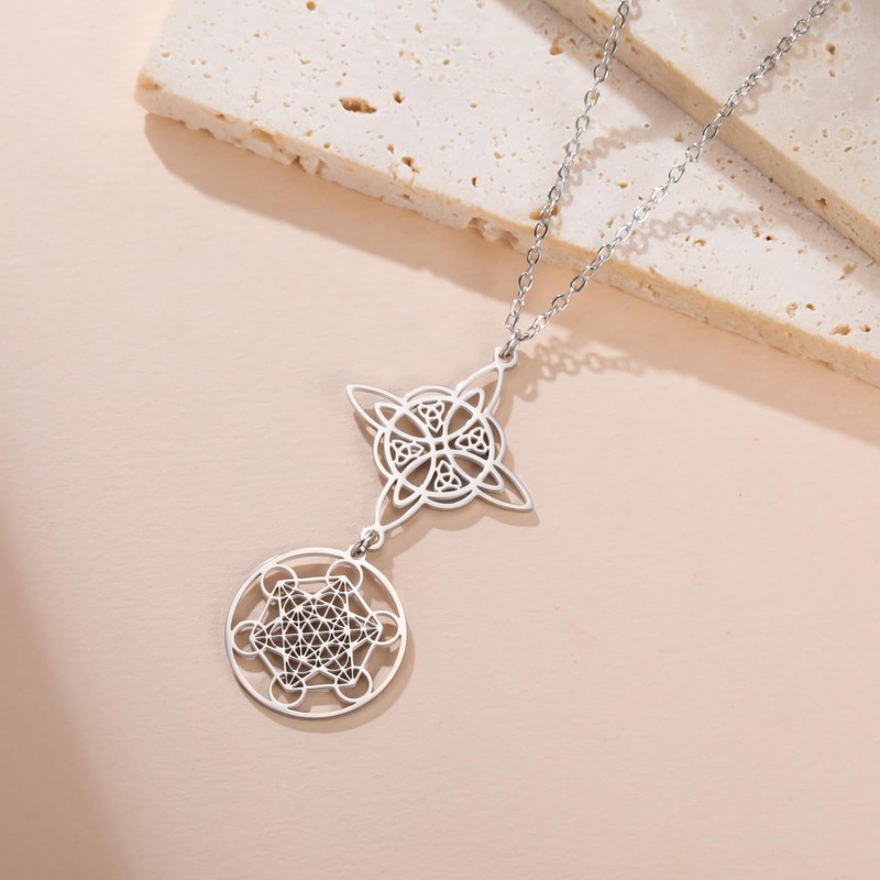 TEAMER Metatron Cube Witch Knot Pendant Necklace Double Amulet Protection