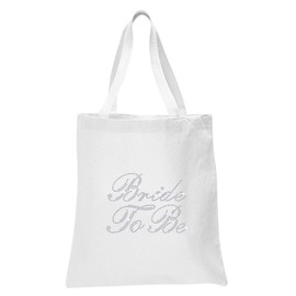 Varsany Large Beautiful Luxury White Cotton Bag with Rhinestones, Wedding Gift Bride To Be