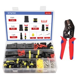 352pcs Car Connector, Car Connector, Waterproof Plug 12 V, with Crimping Tool, 1/2/3/4 Pin Car Plug, Fit for Car, Motorcycle, Car, Boat, Truck