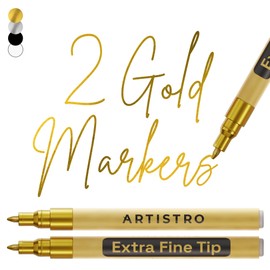 ARTISTRO 2 Gold Acrylic Paint Markers - 0.7mm Extra Fine-Tip Metallic Paint Pens - Perfect for Crafting, Art Projects, & More