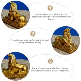 TOYANDONA 2pcs Gold Sphinx Figurine Ancient Egyptian God Statue Pharaoh Sculpture Desktop Ornament Resin Artifact Collectible for Home Office Decoration